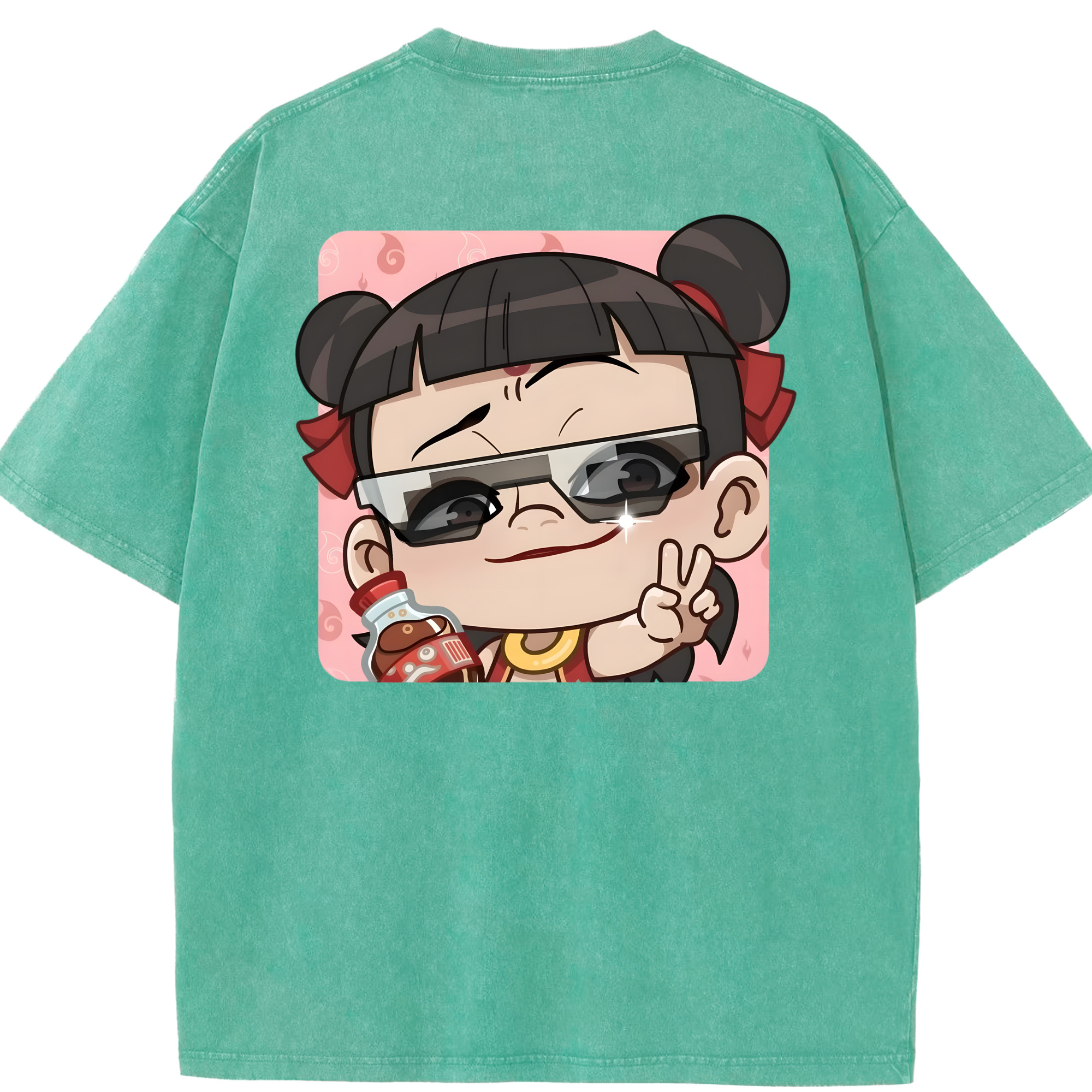 （画像用） Ne Zha 2 ナタ 魔童の大暴れ 綿100% ヴィンテージ風 半袖Tシャツ（背面プリント）